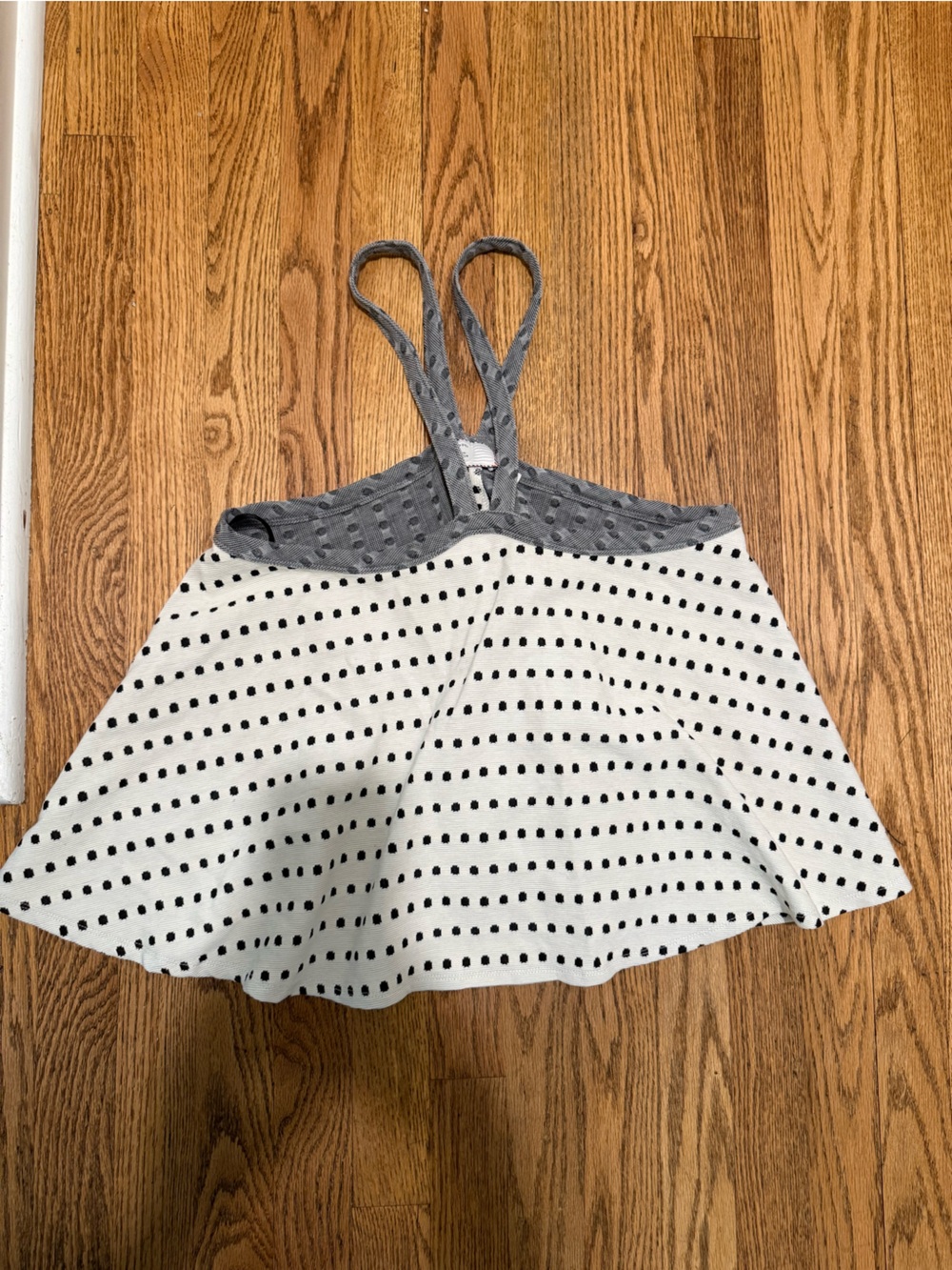 Anthropologie White Top with Black Polka Dots and Gray Trim